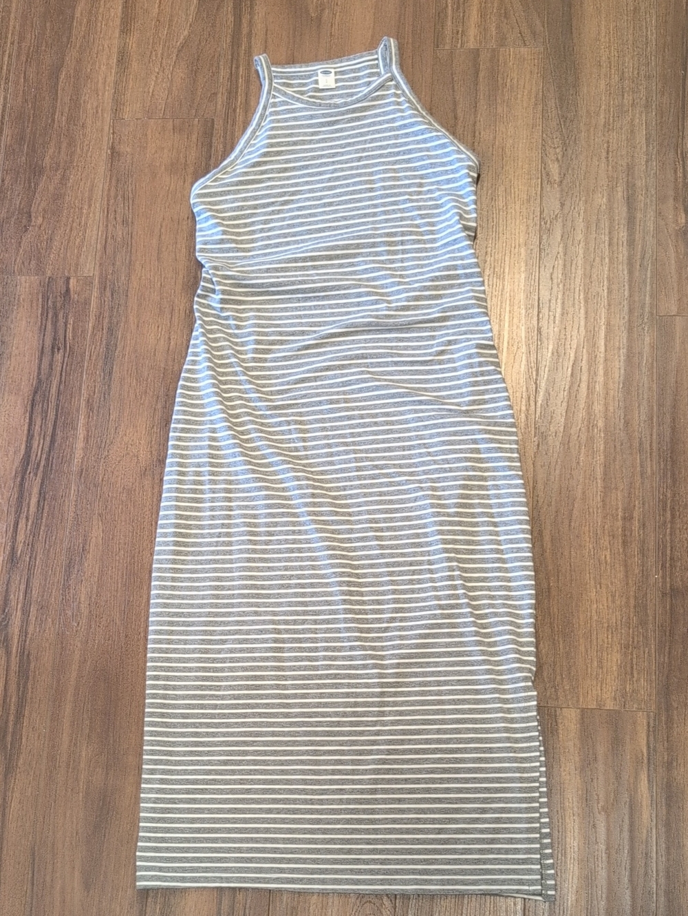 Old Navy Gray And White Strip Cotton Maxi Dress Stretchy With Slit Summer
